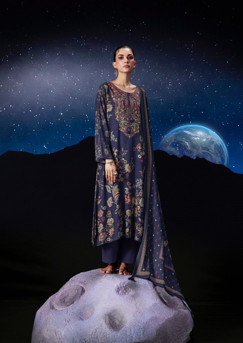 Moon By Prm Viscose Pashmina Printed Fancy Work Dress Material